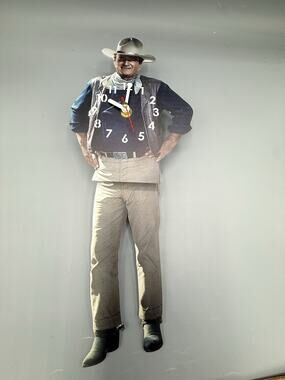 Vintage John Wayne Figural Wall Clock Cowboy Western Decor 13” Quartz Works